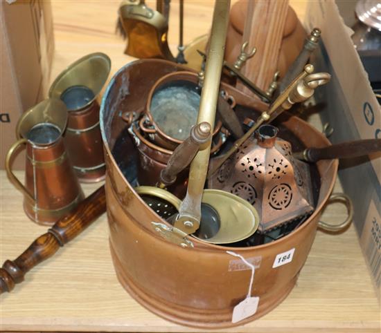 Brass fire irons and other mixed metalwares